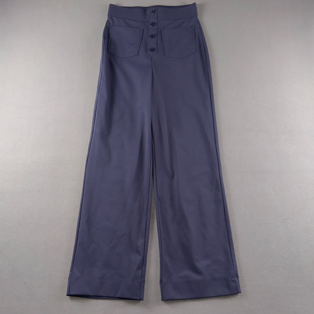 Halara‎ Womens Navy Blue High Waisted Wide Leg Button Front Patch Pocket Pants S